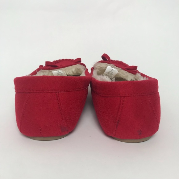 Candy Apple Red Vegan Sherpa Moccasins Slippers 7 - Picture 4 of 9